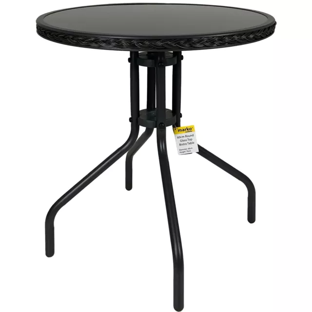 Bistro Table Glass Topped Grey Wicker Edge Round Restaurant Cafe Garden Outdoor 2