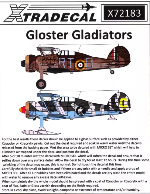 Xtra Decals 1/72 GLOSTER GLADIATOR British Fighter