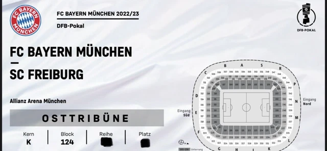 2 Tickets DFB Pokal 04.04. FC Bayern München -SC Freiburg Kategorie 1 Unterrang