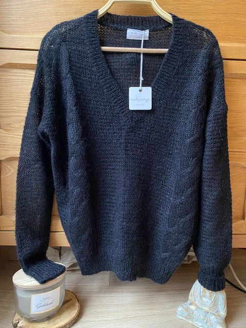 Pull Talia Benson Beige Col V - Mohair Et Laine, Taille Unique, Neuf Avec étiquettes