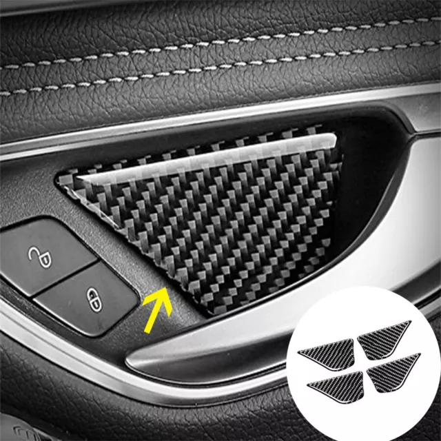 4x Carbon Fiber Door Handle Trim Fit For Mercedes Benz C Class W205 2014-2018