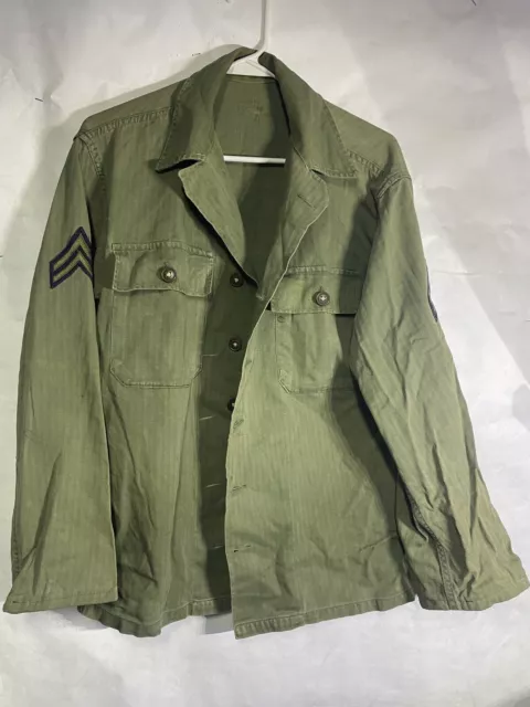 Vintage 40s WW2 US Army HBT Herringbone Jacket Shirt  Gas Flap Patch GA24