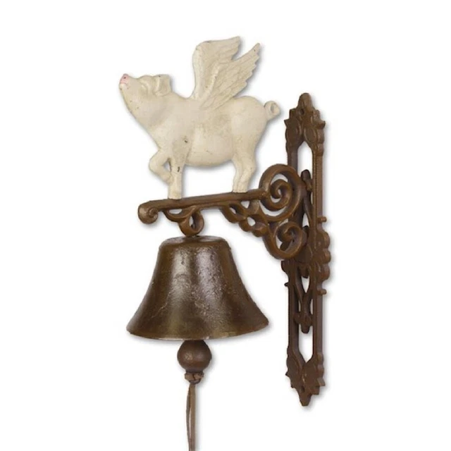 Wand Glocke geflügelte Glocken Sau Eisenguss Antik Bimmel Vintage Geschenk Haus