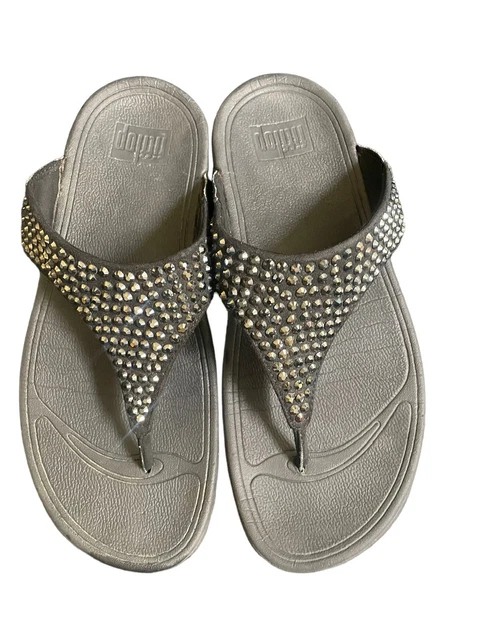FitFlop Women’s Size 8 Lulu Black Jeweled Gem Thong Sandals Rhinestones Bling