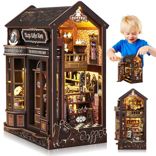 BOOK NOOK KIT Magic Coffee Shop DIY Wooden Dollhouse with LED Light ...