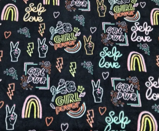 2.25m Remnant neon girl power self love black Joann AP plush fleece fabric