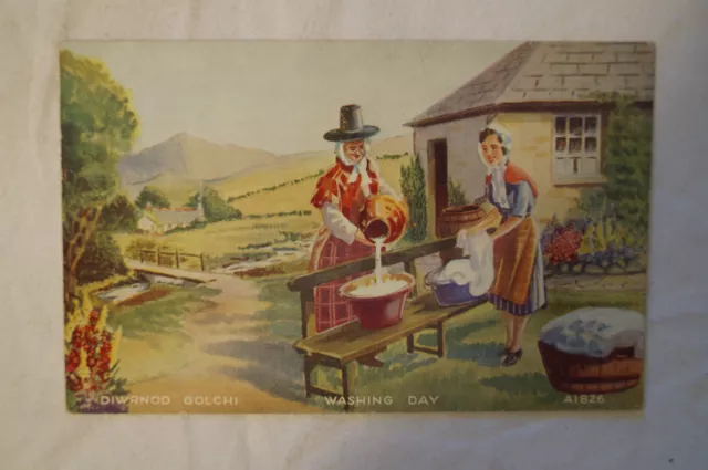 Diwrnod Golchi - Washing Day - Vintage - Postcard.