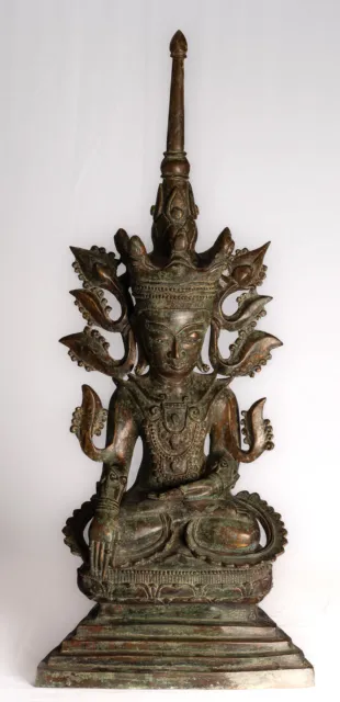 Ancien Birman Style Bronze Shan Assis Statue de Bouddha - 102cm/41 "