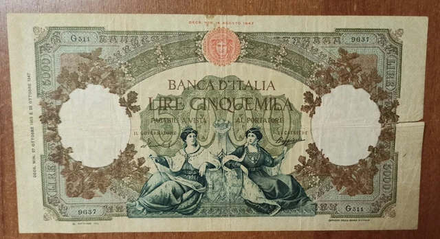 BANCONOTA 5000 LIRE Regine Del Mare - Rep. Marinare Dec. Min. 27 ottobre1953 BANCONOTA 5000 LIRE Regine Del Mare - Rep. Marinare Dec. Min. 27 ottobre1953