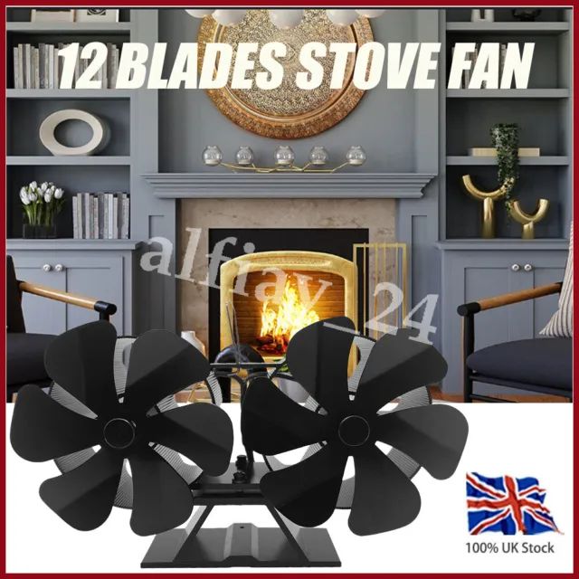 Double Stove Fan Fireplace Eco Fan Twin Blades Heat Powered Wood Log Burner