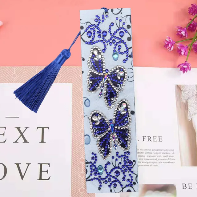 DIY Butterfly Special Shaped Diamond Painting Leather Tassel Bookmark Stationery