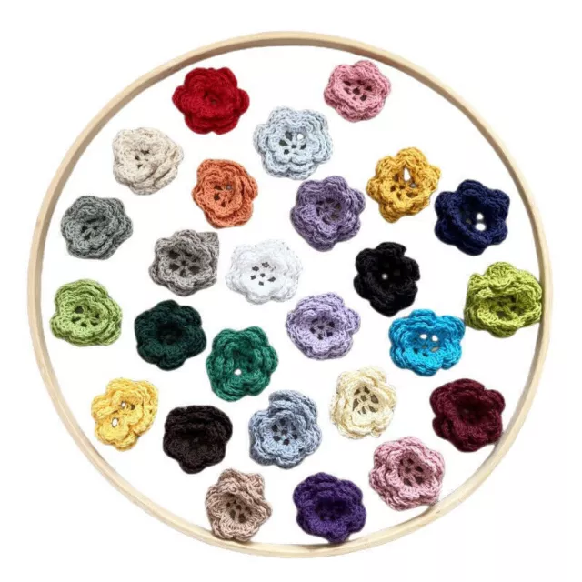 27Pcs 3 Layer Handmade Crochet Colorful Flowers Applique Embellishment Craft 4cm 3