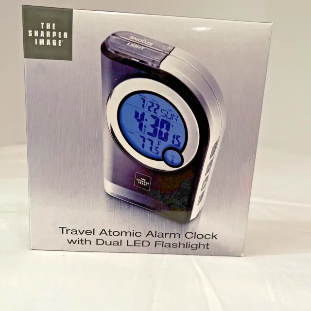 Travel Atomic Alarm Clock with Dual LED Flashlight by Sharper Image BRAND NEW
