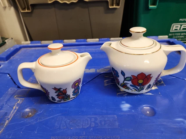 Vintage 2 piece  Hollohaza porcelain Espresso coffee set & floral motif Retired