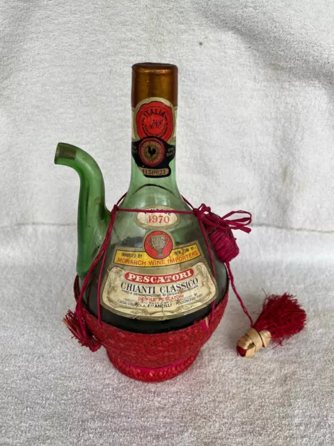 Vintage Italian Chianti Classico 1970 Wine Bottle Ice Chamber Wicker Bottom