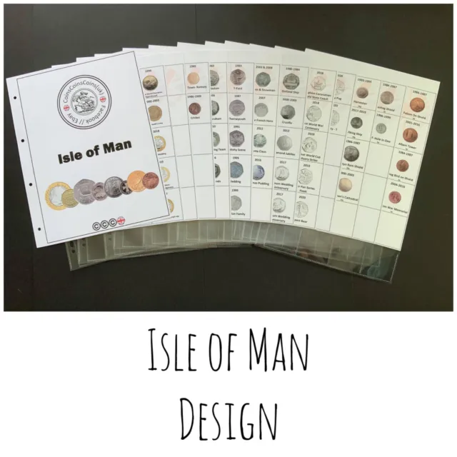 Isle of Man Design Coin Collector's Folder Inserts Covering 1p-£2