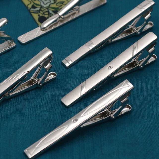 Da Uomo Argento Cravatta Pin Clip Barretta Acciaio Inox Chiusura Skinny Noz ★