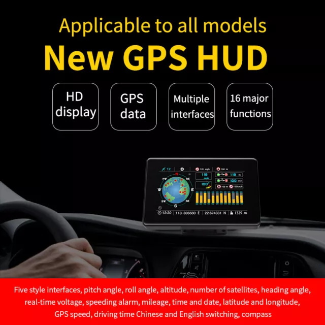 Car Truck OBD2 HUD Head-up Speedometer Altitude Compass Level Slope Balancer GPS