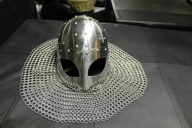 Hand-Forged Medieval VIKING HELMET w/Chainmail~norse/medieval/dark age/sca/armor