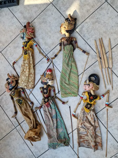 Sammlung 5 alte Stabpuppe aus Indonesien Bali Java  wayang golek puppets