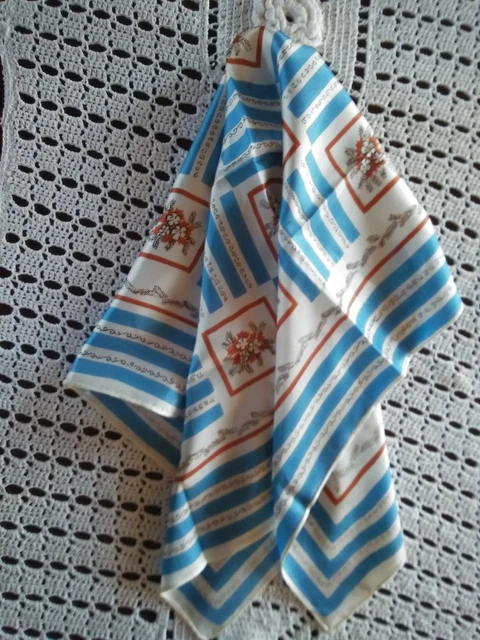 Carré En Soie Imprimé Pour Femme – Bandana, Foulard Carré Bleu, Neuf Avec étiquettes, Poly
