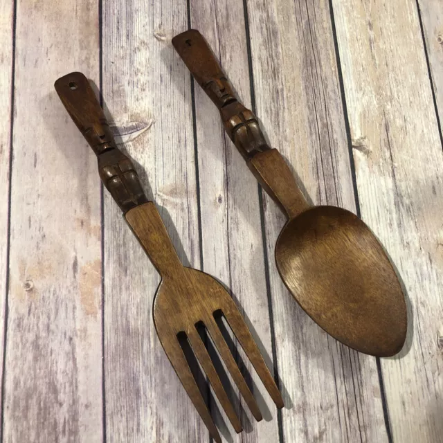 Vintage TIKI TOTEM Wooden Carved FORK & SPOON Wall ART Decor WOOD Retro MCM