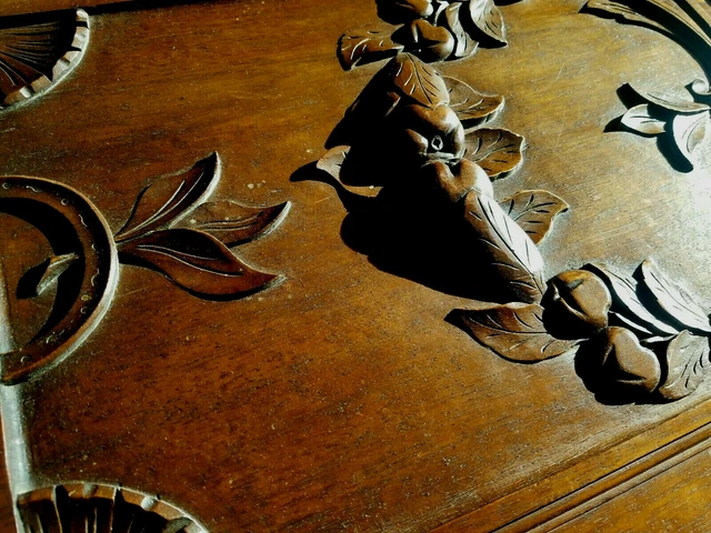 French Antique Carved Architectural Panel Door Solid Walnut fruit garland shabby 3