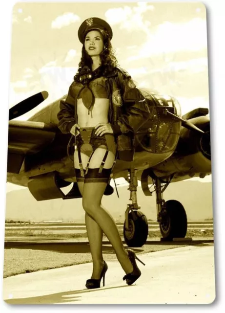 Bomb Drop Pinup Girl Sexy Combat Military Man Cave Gun Wall Decor Metal Tin Sign