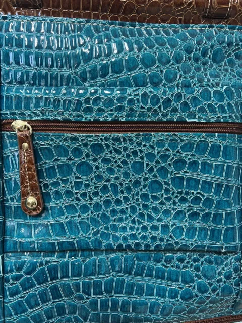 Samantha Brown Luggage Turquoise Blue Brown Croc Embossed Weekender Carry On Bag 10