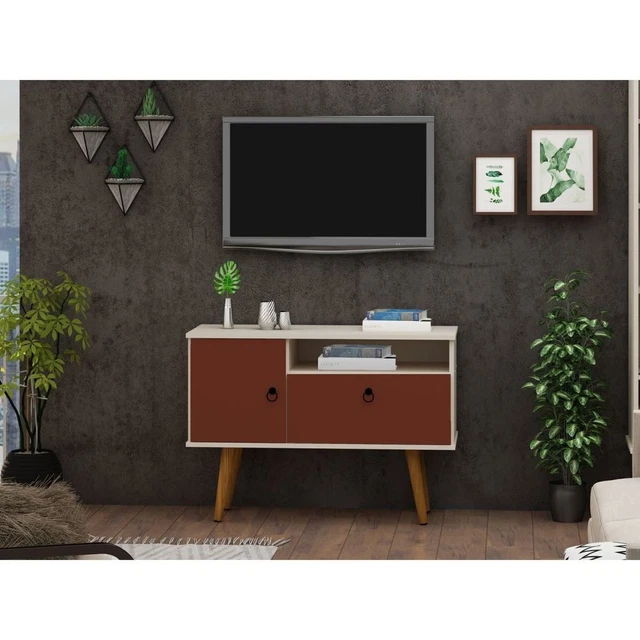 Manhattan Comfort Tribeca 35.43 Mid-Century Modern TV Stand with Solid Wood Legs