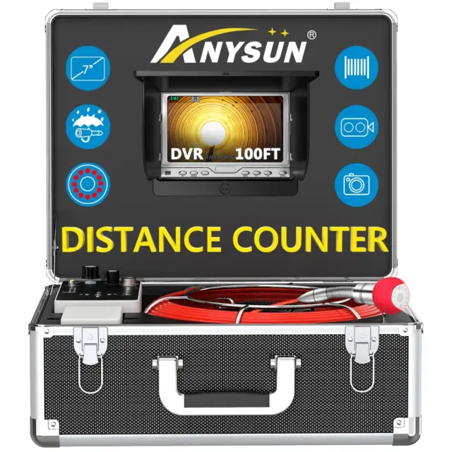 Anysun Sewer Camera 100Ft Snake Cam with Distance Counter DVR Video Sewer Pipe I