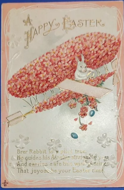 A Happy Easter, Brer Rabbit Pilot Of Pink Air-Ship.  Embossed 1910s