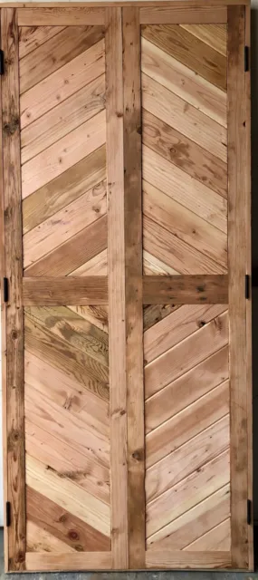 Rustic reclaimed double square door solid wood Doug Fir Chevron pattern no stain 2