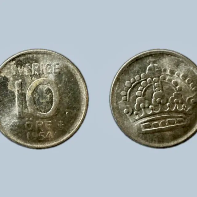 1954 TS Sweden 10 Öre KM# 823 Gustaf VI .400 Silver KM# 823 Vintage Coin