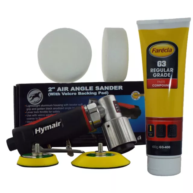 75mm (3") Mini DA Air Polisher Kit + 400g Farecla G3 & 2 Compounding Foam Heads