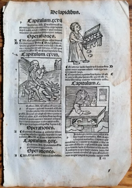 Original Post Inkunabel-Blatt Hortus Sanitatis Mineralien (I) Venedig 1511