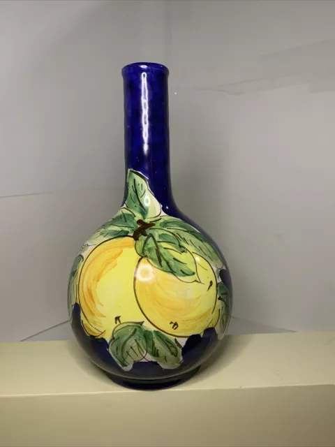 Italian Colbalt Blue Hand Painted Limoncello Vase 8” Tall