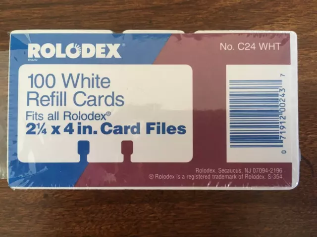 Rolodex 100 White Petite Refill Cards 2.25x4 Inch - pack of 100, NOS