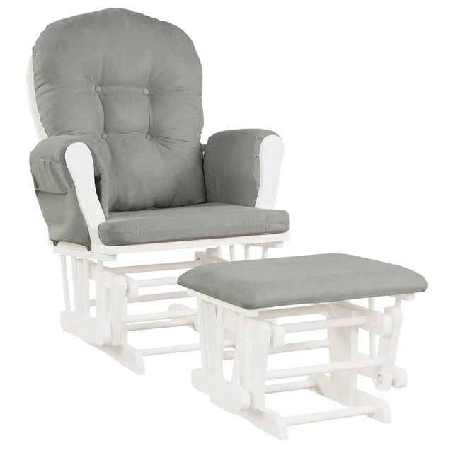 Baby Nursery Relax Rocker Rocking Chair Glider W/ Ottoman & Cushion Light Grey