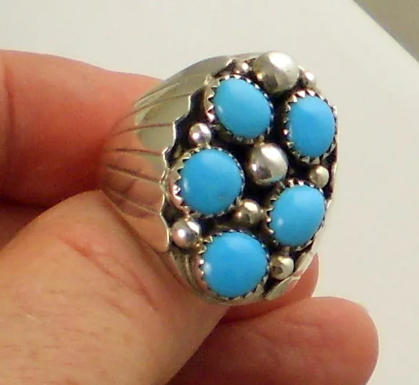 Estate Vintage Stunning Bold Sterling Silver Bright Blue Turquoise Size 11 Ring