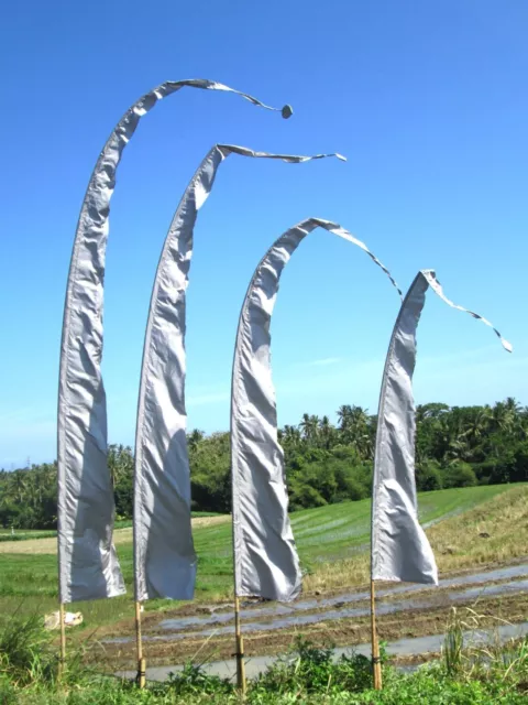 Balifahne Bali Fahne Garten-Fahne Silber 200cm mit Stange 2teiliger Bambusstab