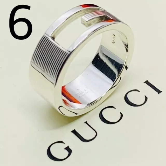 Anillo Gucci G, anillo #16 Tamaño EE. UU. 6 Plata de ley 925 con caja