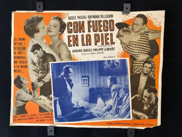 1954 Le Feu dans la peau GISELE PASCAL France Authentic MEXICAN LOBBY CARD 16x12
