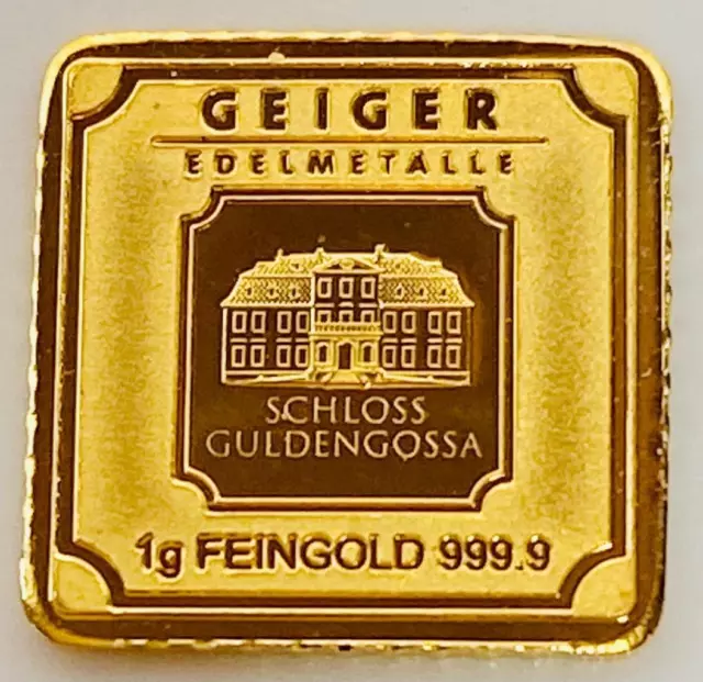 1 Gram PURE 24K GOLD Geiger 999.9 Bullion Certified Single Square Bar Germany