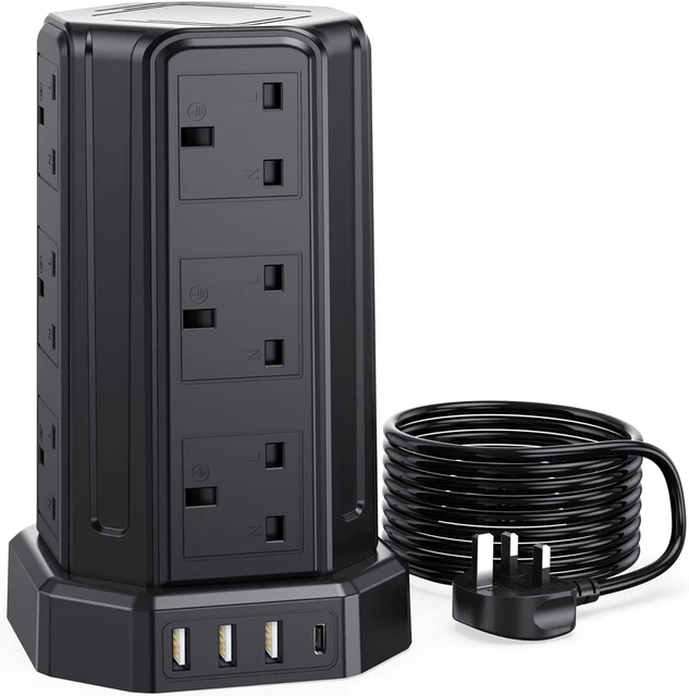 Extensión de torre plomo con ranuras USB 5M, 12 salidas extensión de enchufe múltiple con