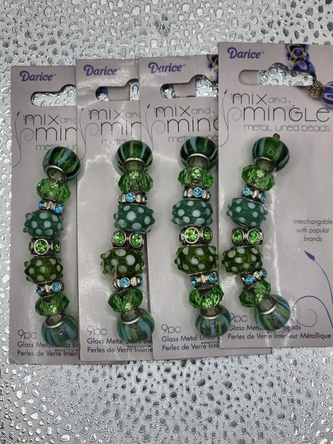 16 Lot Darice Jewelry Making Mix Mingle Glass Beads European Green  Amber Blue