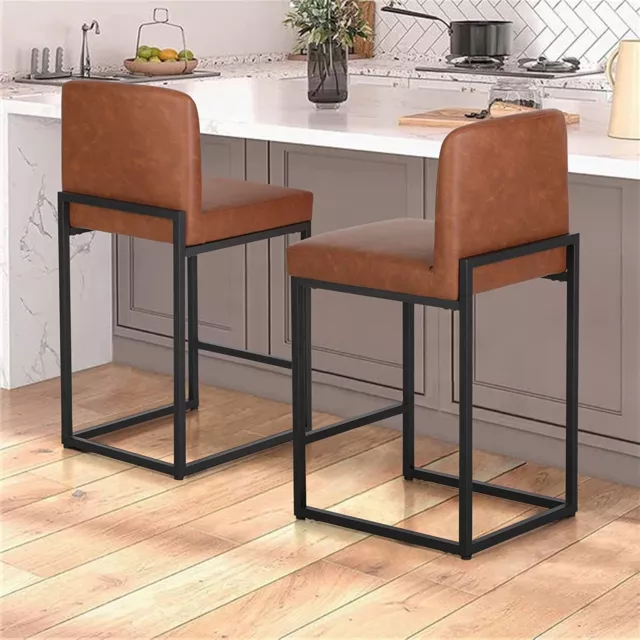 Counter Height Bar Stools Set of 2 Modern PU Leather Kitchen Island Dining Chair