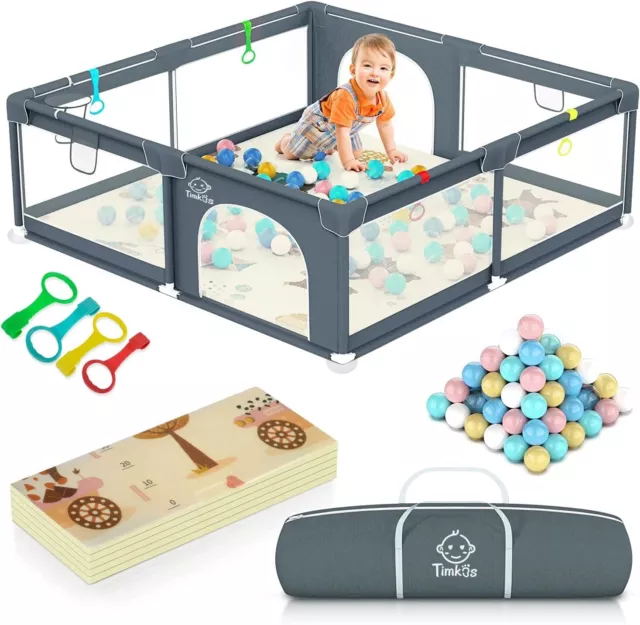 Baby Playpen with Mat 50 Balls Pit Basket Net Breathable Mesh 155*185*66cm