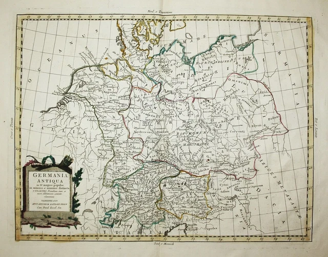 Germanien Alemanes Alemania Zatta Tarjeta Mapa Grabado 1785