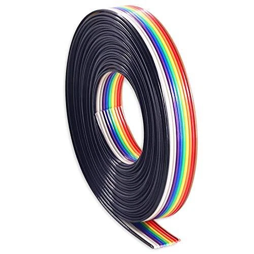 16ft/5m 10 Wire Rainbow Color Flat Ribbon IDC Wire Cable